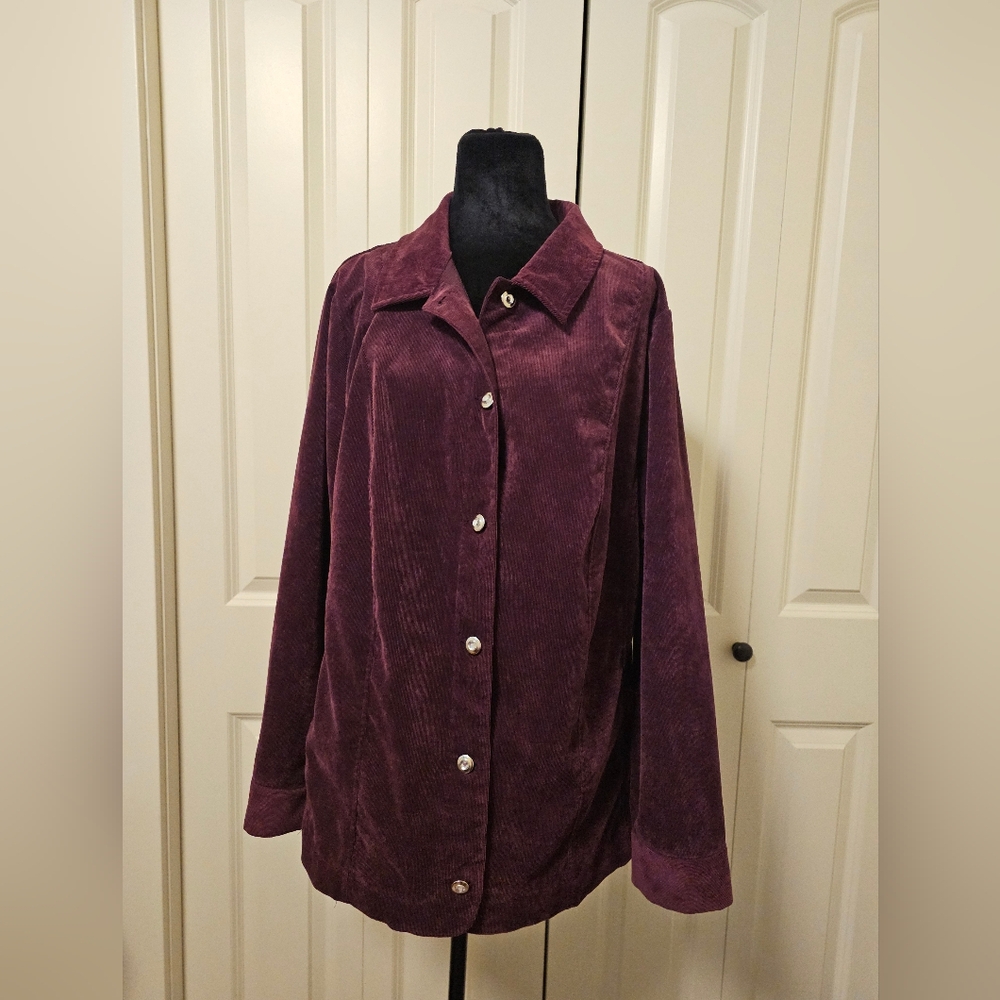 Allison Daley Corduroy Jacket Purple Button Down Rhinestone Buttons Blazer SZ 20